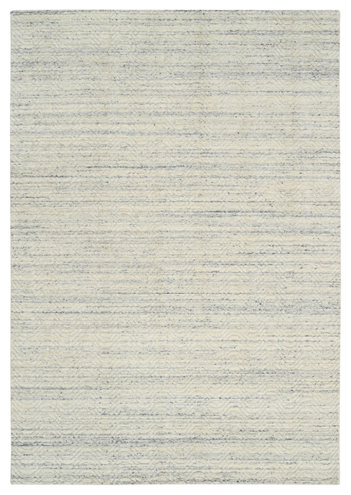 Beige Variegated Textured Modern Design Pure Wool Hand Loomed Rug, 6'1"x9'0"