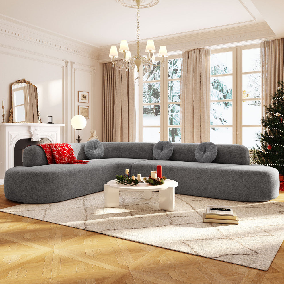 GDF Studio 122" Extra Large Curved Fabric Sectional Sofa, Gray