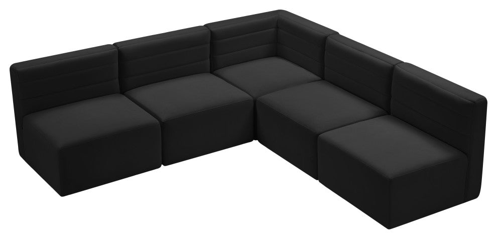 Quincy Velvet Upholstered 5-Piece L-Shaped Modular Sectional, Black