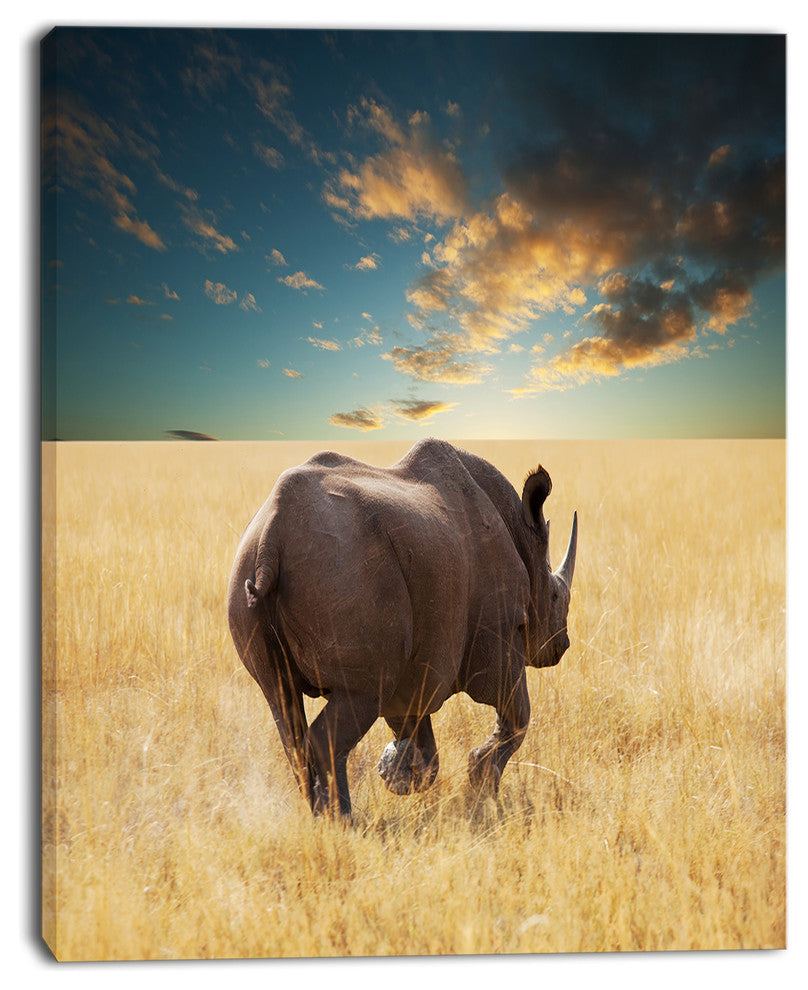 Giant Rhino under Cloudy Sky, Extra Large African Canvas Art Print, 12"x20"
