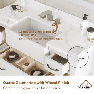 Freestanding Bath Vanity in White with White Quartz Top, 48in