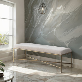 Valley Upholstered Bench, Beige, 54" W x 18" D, Gold, Chenille Fabric