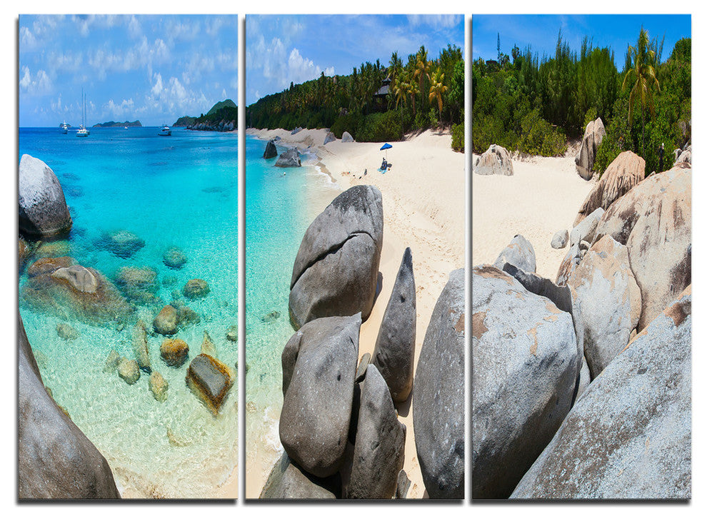 "Turquoise Ocean Water With Rocks" Metal Wall Art, 3 Panels, 36"x28"
