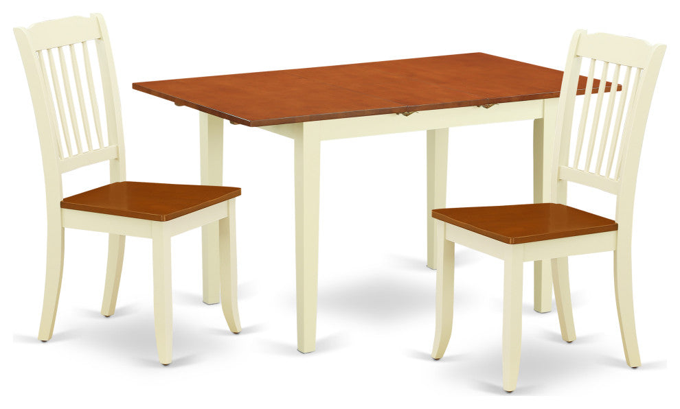 3Pc Rectangular 42/53.5 Inch Table With 12 In Leaf, 2 Vertical Slatted Chairs