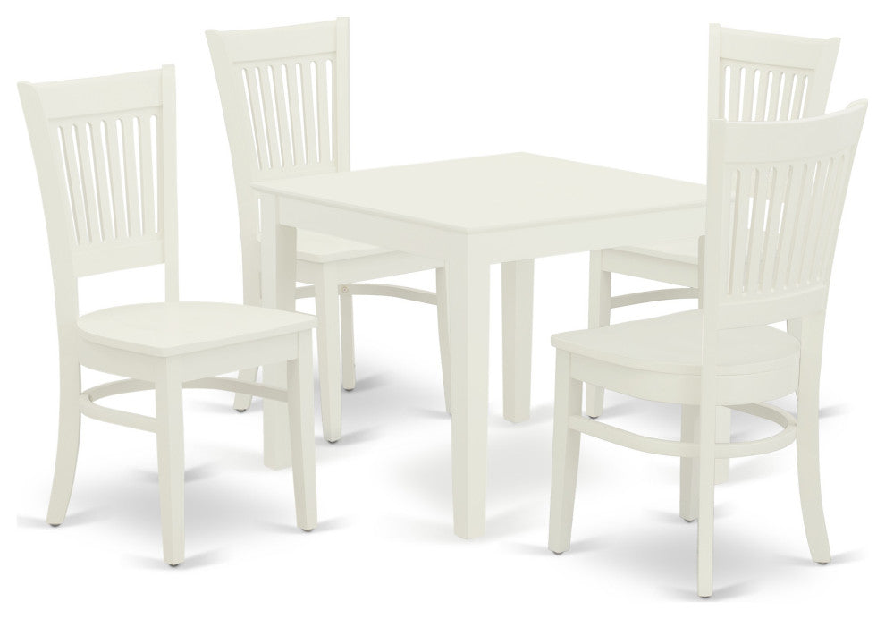 5Pc Dinette Set 4 Dining Chairs, Dining Table, Linen White
