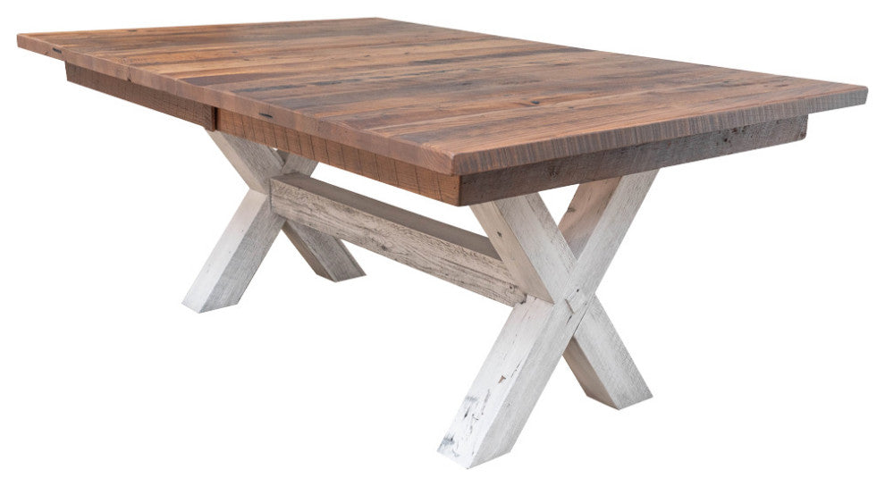 Foster Farmhouse Dining Table, Barnwood, Natural, 42x66, 4 Middle Leaves