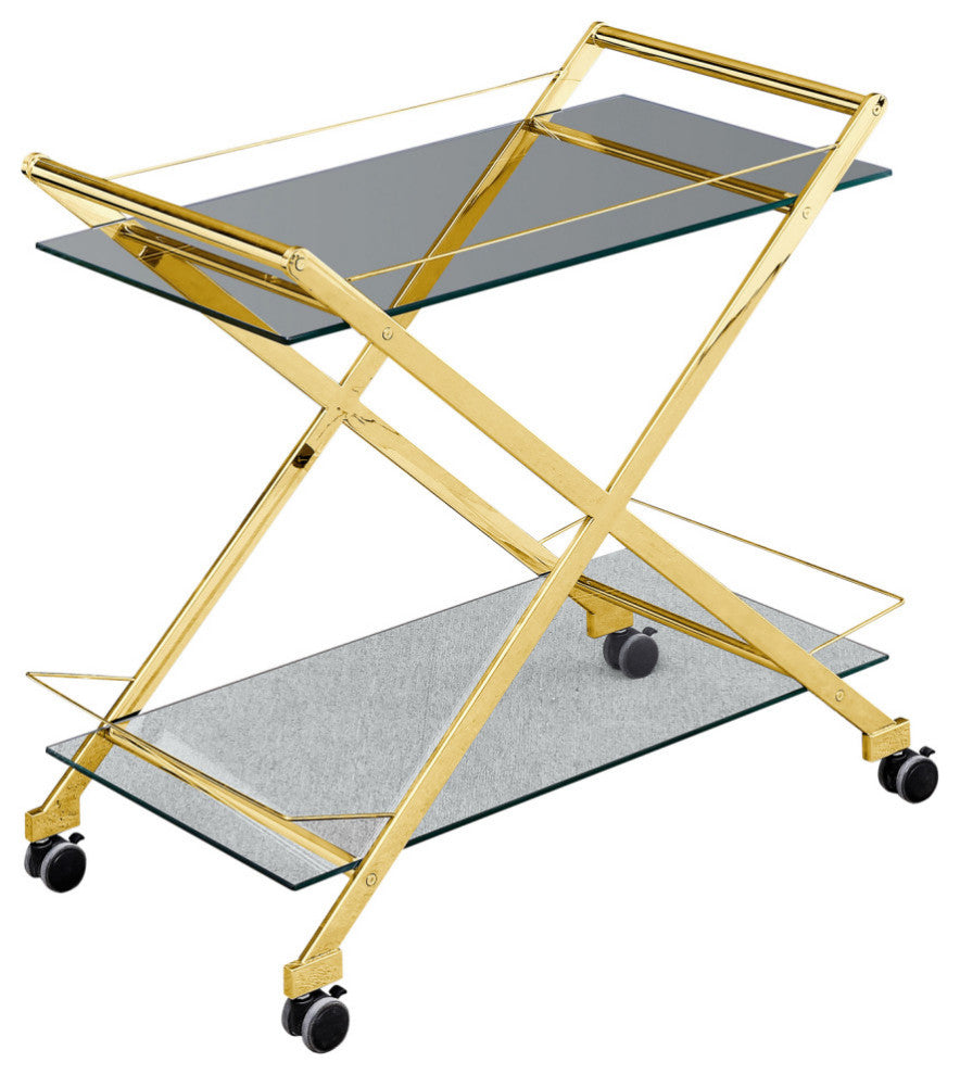 Two Tier 31" Rolling Bar Cart, Gold