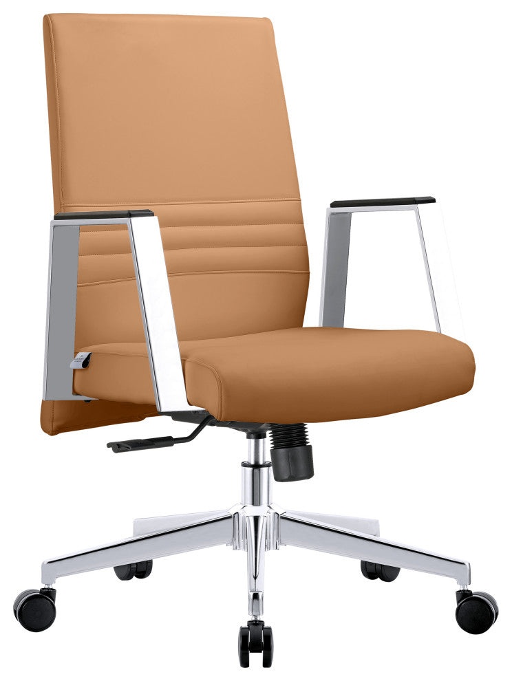 LeisureMod Aleen Upholstered Leather Office Chair With Swivel and Tilt, Acorn Brown