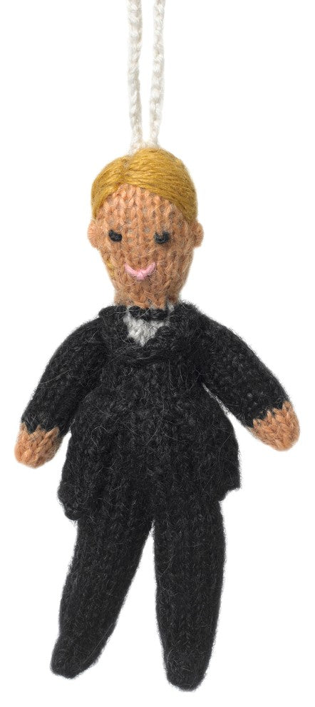 Blonde Groom Ornament Hand Knit Wedding Ornament. Bridal Shower Gift.