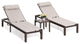 Outdoor Recliner Adjustable Quilted Chaise Lounge Chair and Table Set, Beige