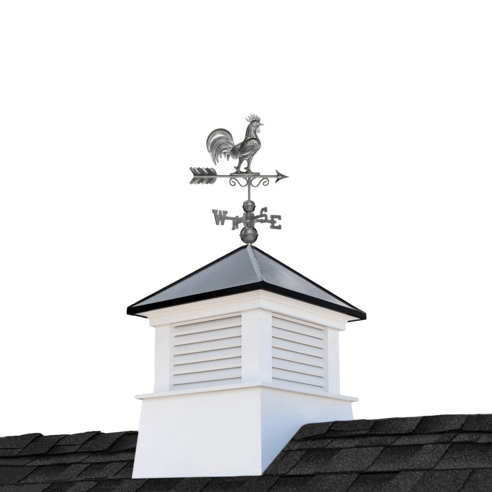 30" Manchester Vinyl Cupola With Dark Zinc Aluminum Rooster Weathervane