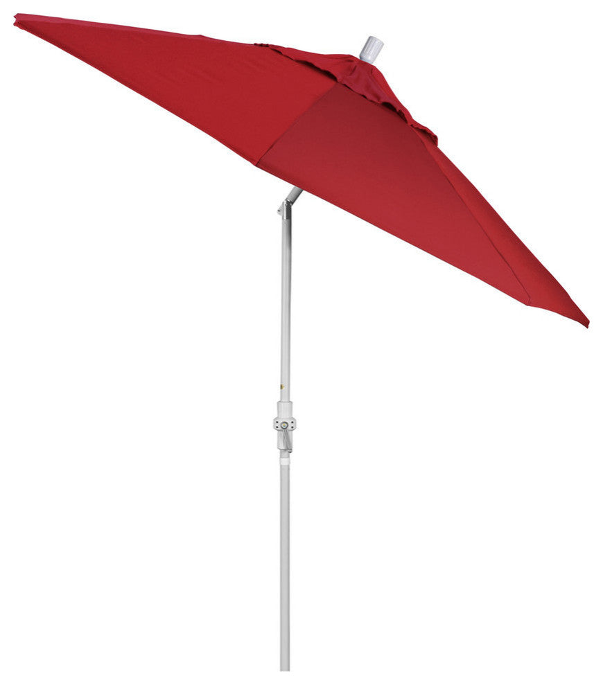 9' Matted White Collar Tilt Crank Lift Aluminum Umbrella, Olefin, Red