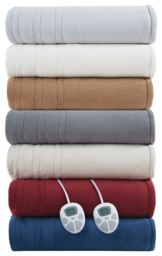 Serta Fleece to Sherpa Heated Fleece and Sherpa Bedding Blanket, Tan