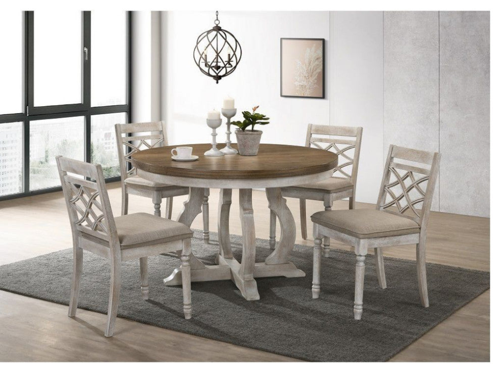 ACME Cillin 47"W Wooden Round Dining Table, Vintage Walnut/White