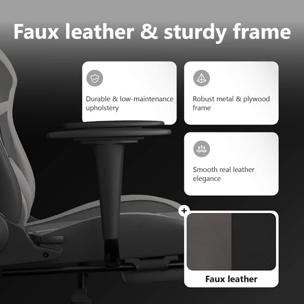 vidaXL Gaming Chair Massage Gaming Chair with Footrest Black&Red Faux Leather, Black and Gray, 1 Pcs, With Footrest