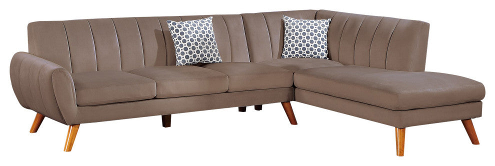 Benzara BM286295 Sectional Sofa Set, Chaise Lounger, Tufted Velvet, Brown