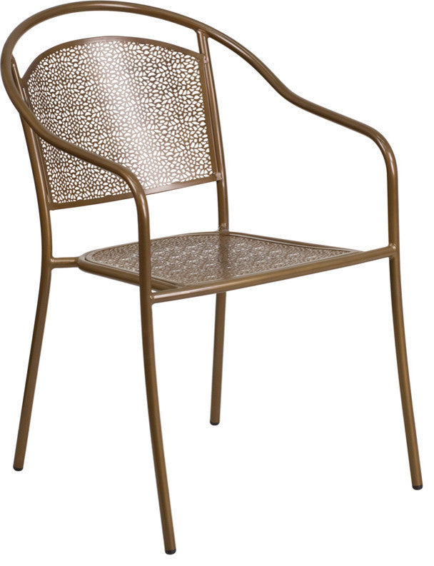 35.5'' Square Indoor-Outdoor Steel Patio Table and 4 Round Back Chairs, Gold
