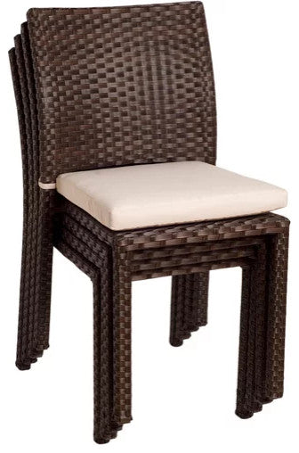 Set of 4 Outdoor Chair, Armless Design With Wicker Frame & Off White Cushion