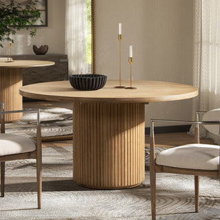 Charlotte 55" Round Fluted Wood Dining Table, Bleached Blonde
