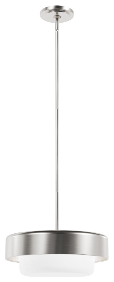 Station Brushed Nickel, Frosted Cased White Glass 2 Light Pendant Ceiling Light