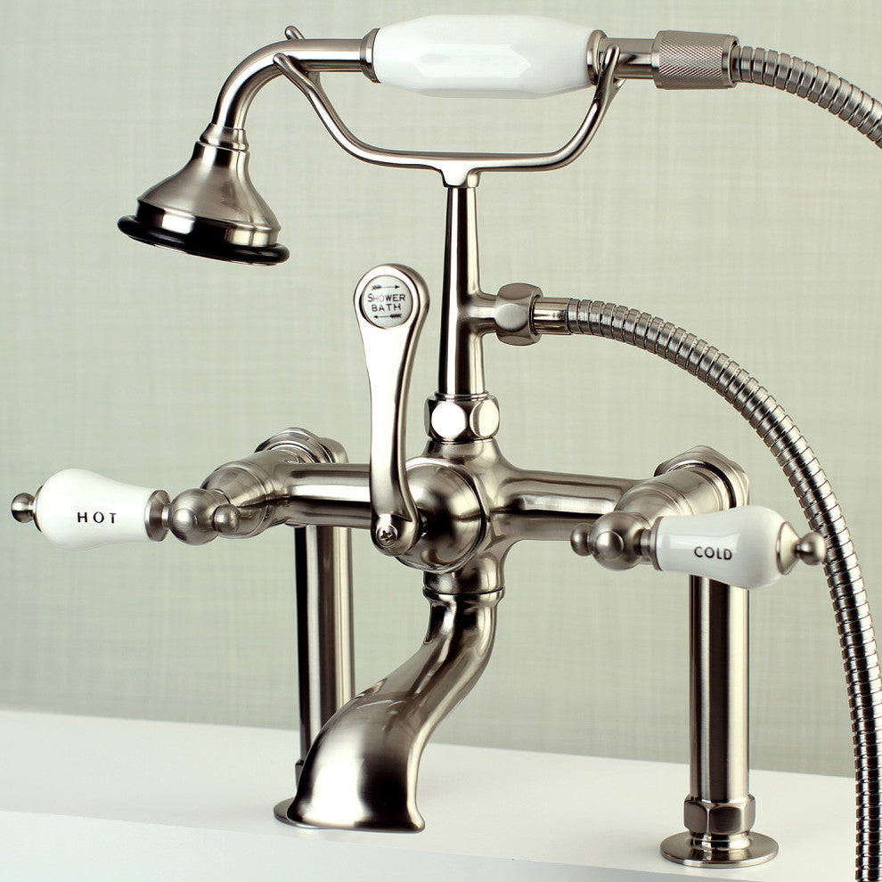 Aqua Vintage Deck Mount Clawfoot Tub Faucet, Brushed Nickel