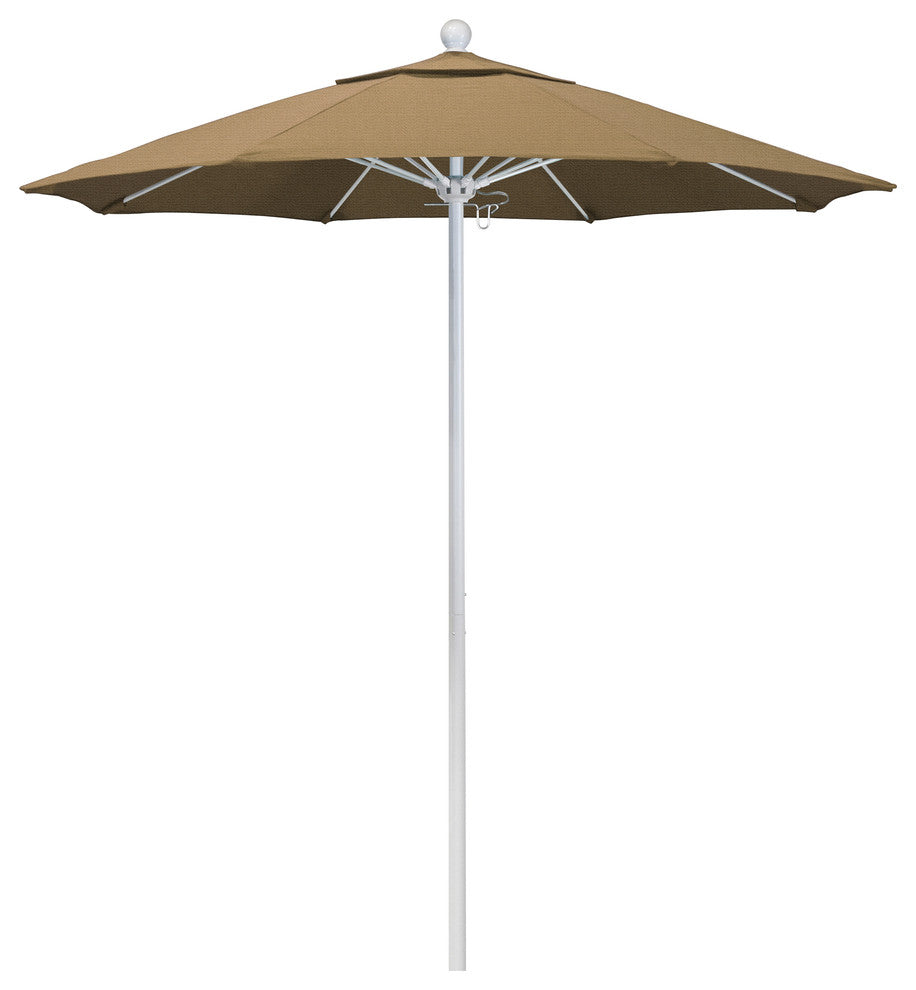 7.5' Matted White Push Lift Fiberglass Rib Aluminum Umbrella, Olefin, Straw