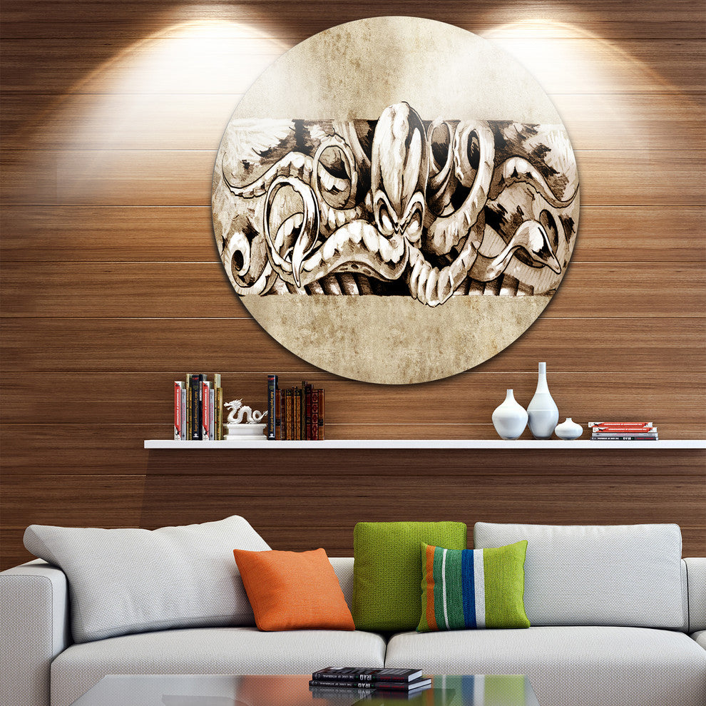 Octopus Sketch In White Shade, Animal Digital Art Round Wall Art, 11"