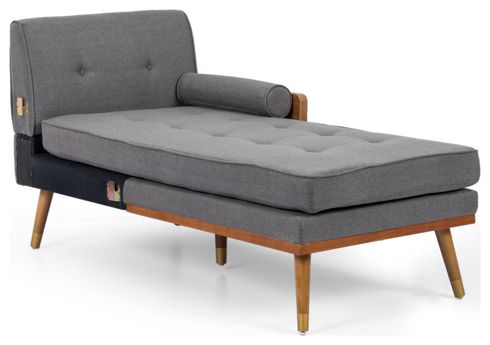 Haddie Fabric Chaise Sectional, Gray and Dark Walnut