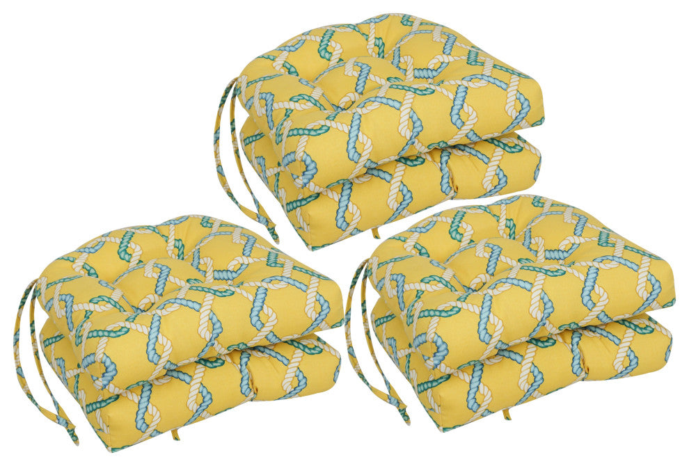 16" Polyester Outdoor U-Shaped Tufted Chair Cushions, Set of 6, Capecod Summer