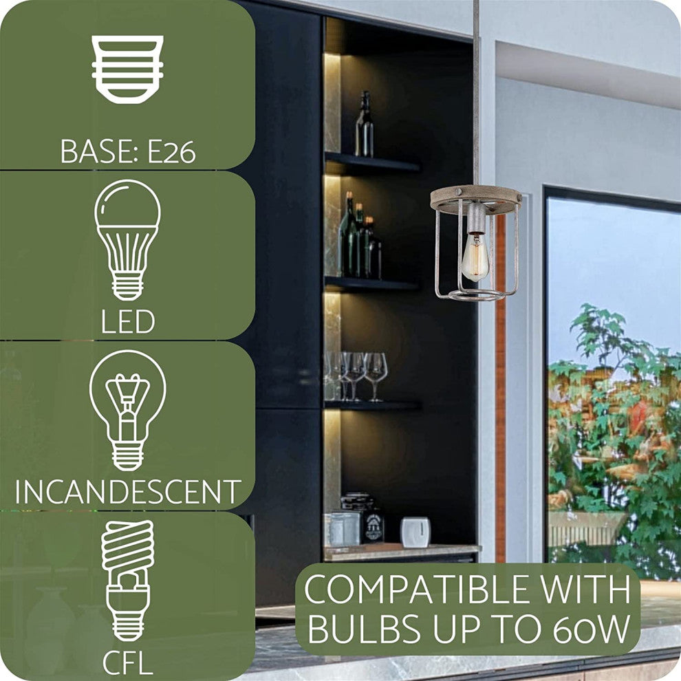 Farmhouse Ceiling Pendant Light Oak Wood Pendant Lamp