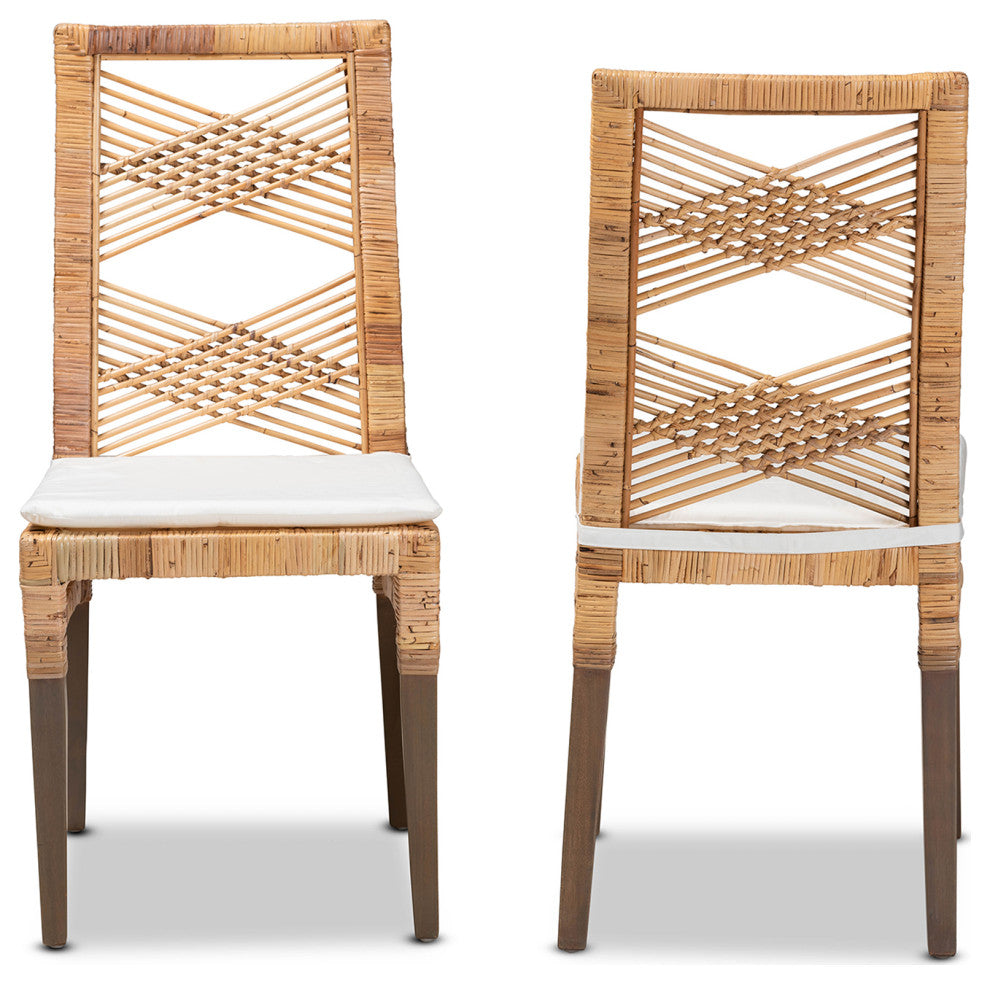 Poltak Modern Bohemian Natural Brown Rattan 2-Piece Dining Chair Set