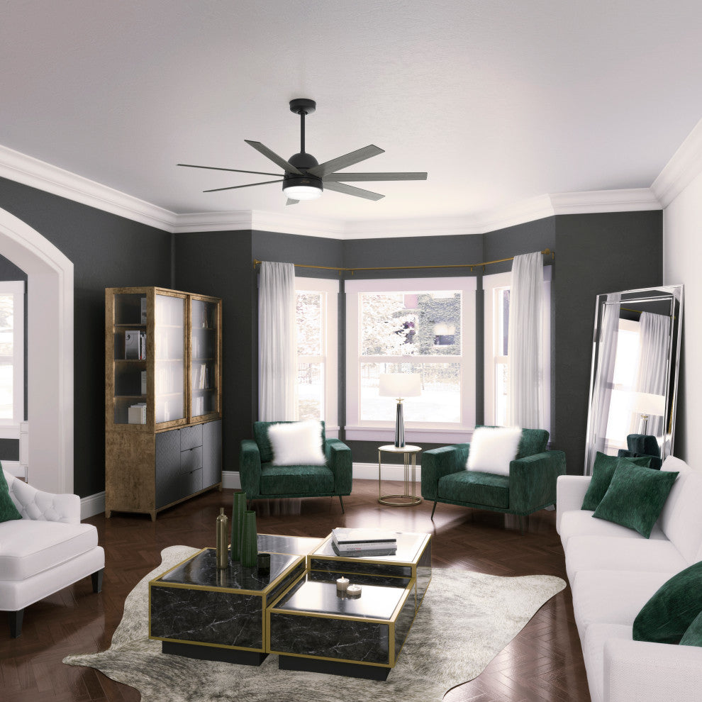 Hunter 60" WiFi Phenomenon Matte Black Ceiling Fan With LED Light, Wall Control