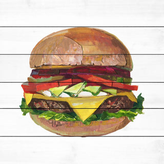 "Ultimate Burger" Painting Print on White Wood, 32"x32"
