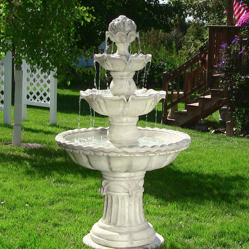 Sunnydaze 4-Tier White Electric Outdoor Water Fountain with Fruit Top - 52-Inch