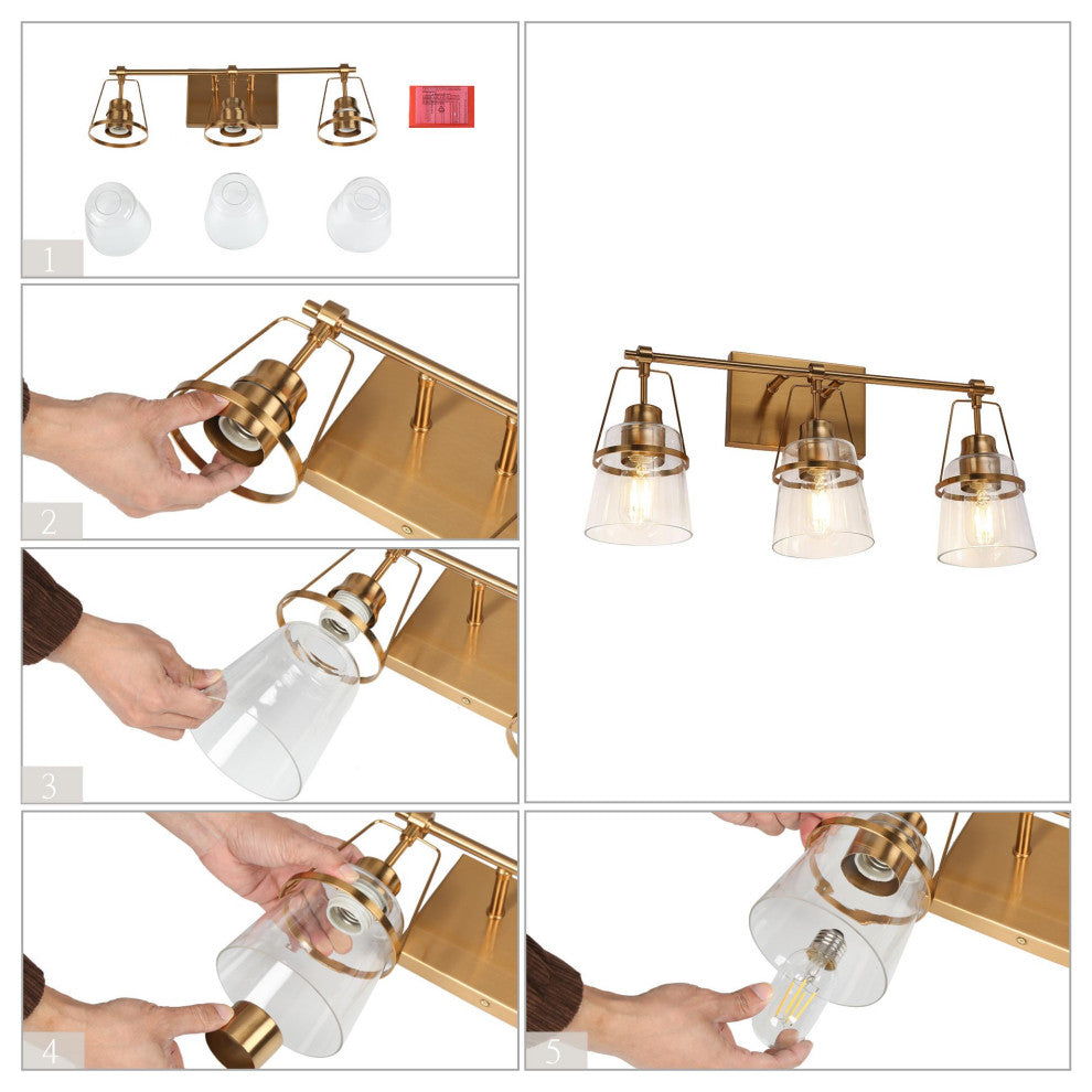LNC Polished Gold Modern Glass Bell Wall Sconce, 3 Lights