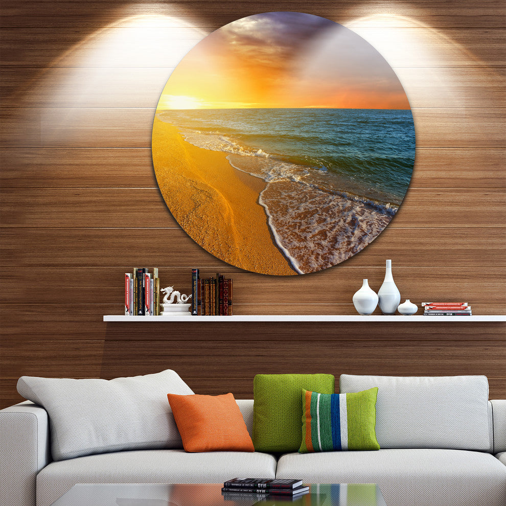 Fantastic Yellow Sky In Blue Beach, Seashore Disc Metal Artwork, 36"