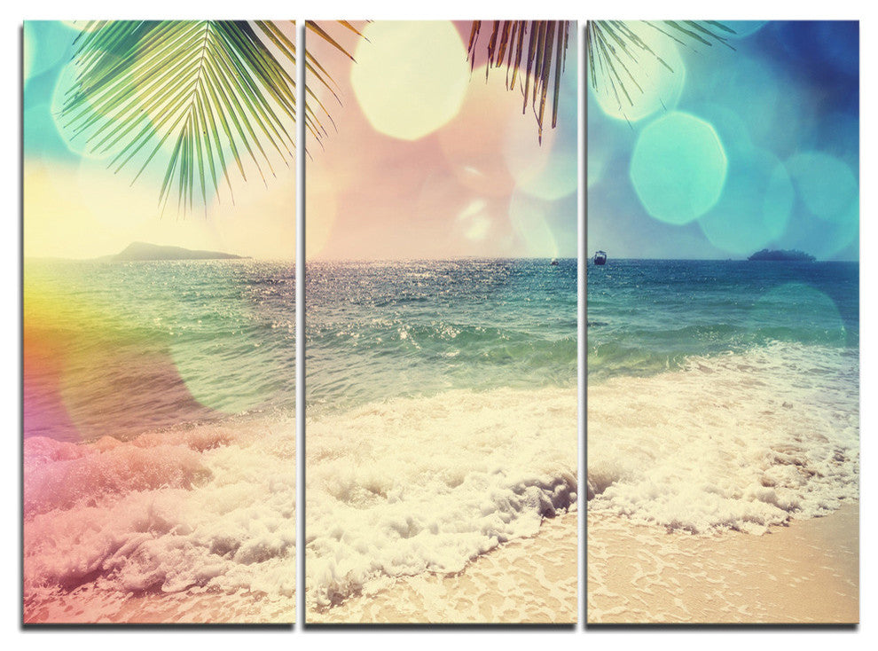 "Colorful Serenity Tropical Beach" Metal Wall Art, 3 Panels, 36"x28"