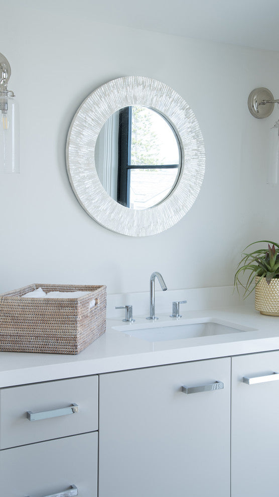 Round Capiz Seashell Sunray Wall Mirror, Off White