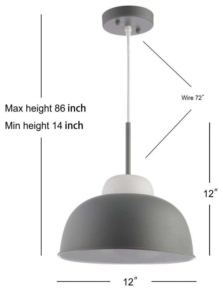 Simon 12" Adjustable Metal and Glass Led Pendant, Gray