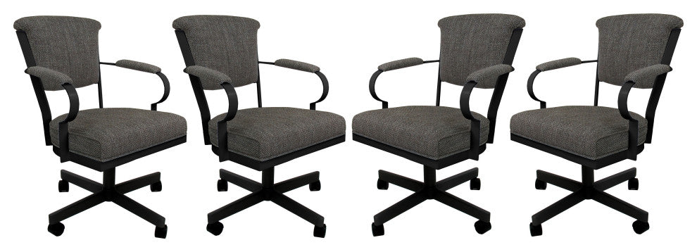 Set of 4, Miami Swivel Metal Caster Chairs, Reading Base, Plumley Cocoa, Black