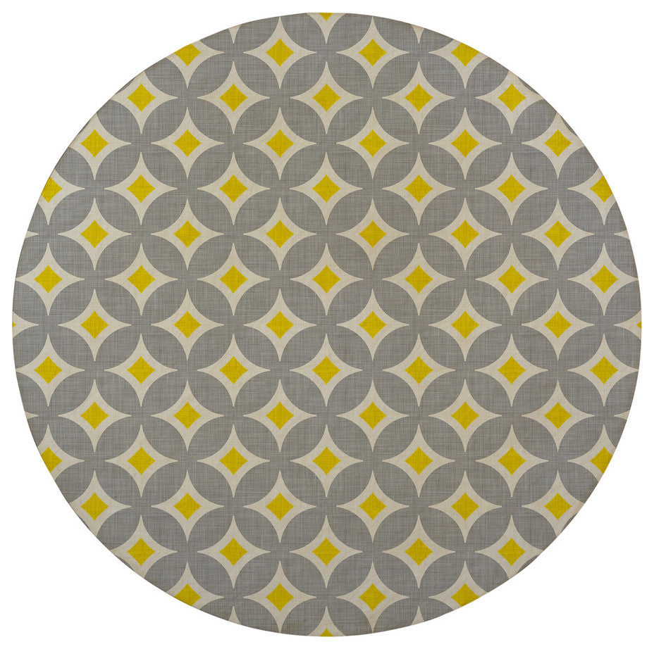 Deny Designs Holli Zollinger Diamond Circles Yellow Round Table Steel Legs