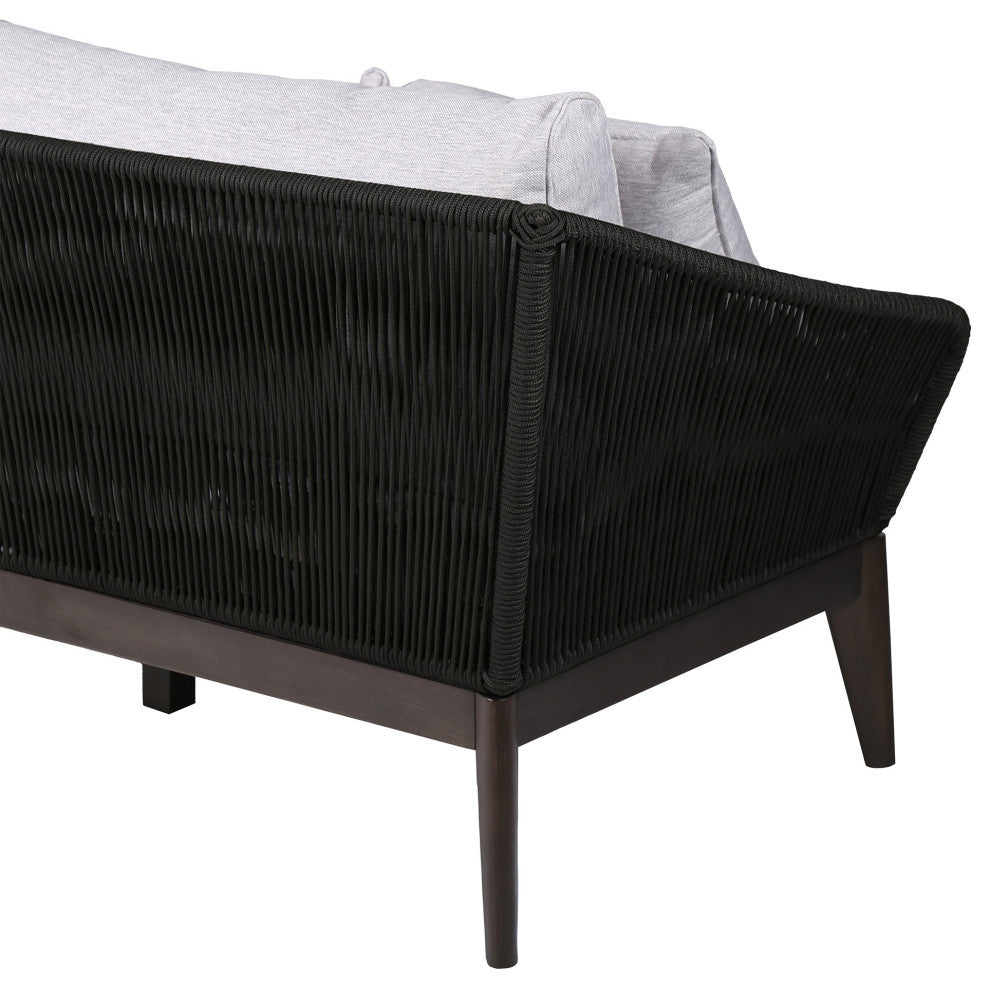 Athos Outdoor 3 Seater Sofa With Latte Rope and Gray Cushions, Dark Eucalyptus