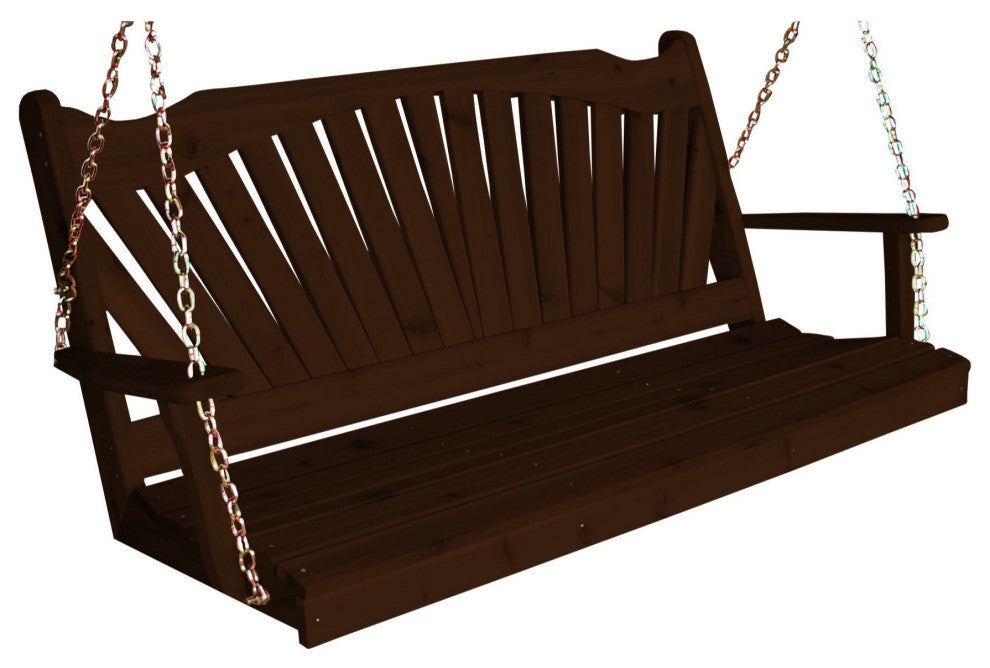 Pine Fanback Porch Swing, Walnut Stain, 5 Foot