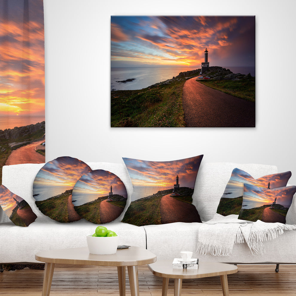 Punta Nariga Lighthouse Spain Seashore Photo Throw Pillow, 16"x16"