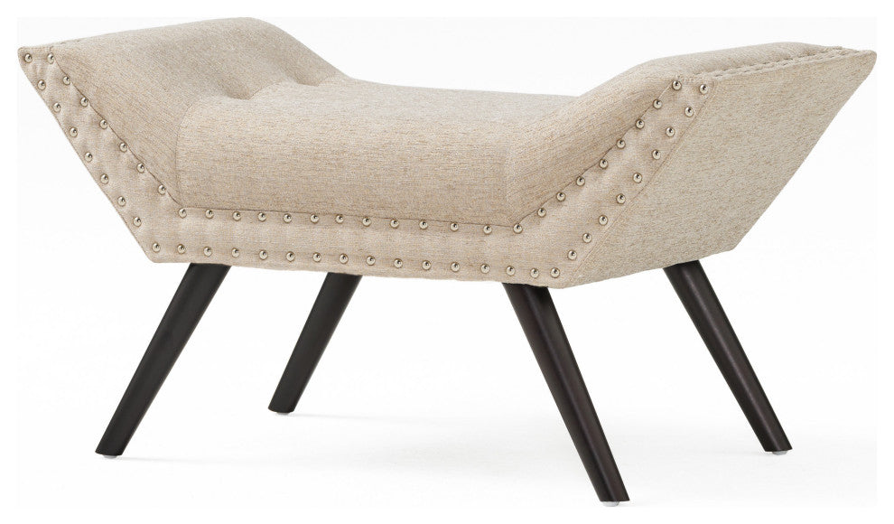 Hariata Contemporary Fabric Tufted Ottoman Bench, Beige