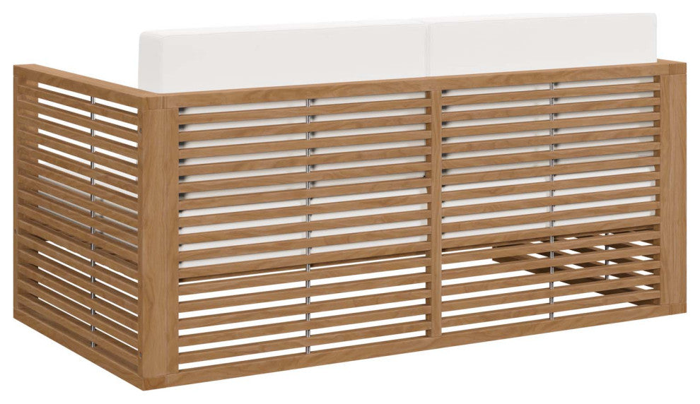 Lounge Loveseat Sofa, White Natural, Teak Wood, Modern, Outdoor Hospitality