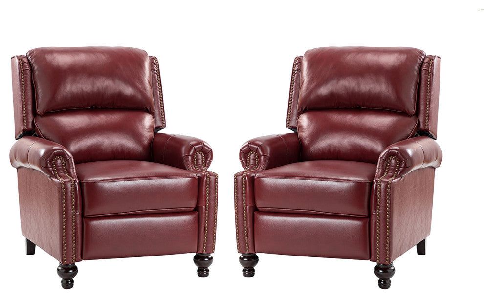 Genuine Leather Cigar Recliner, Home Theater Seating, Set of 2, Burgundy