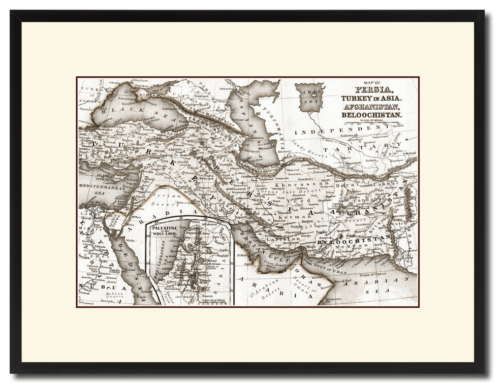 Persia Iraq Iran Afghanistan Vintage Sepia Map Canvas Print, 16"x21"