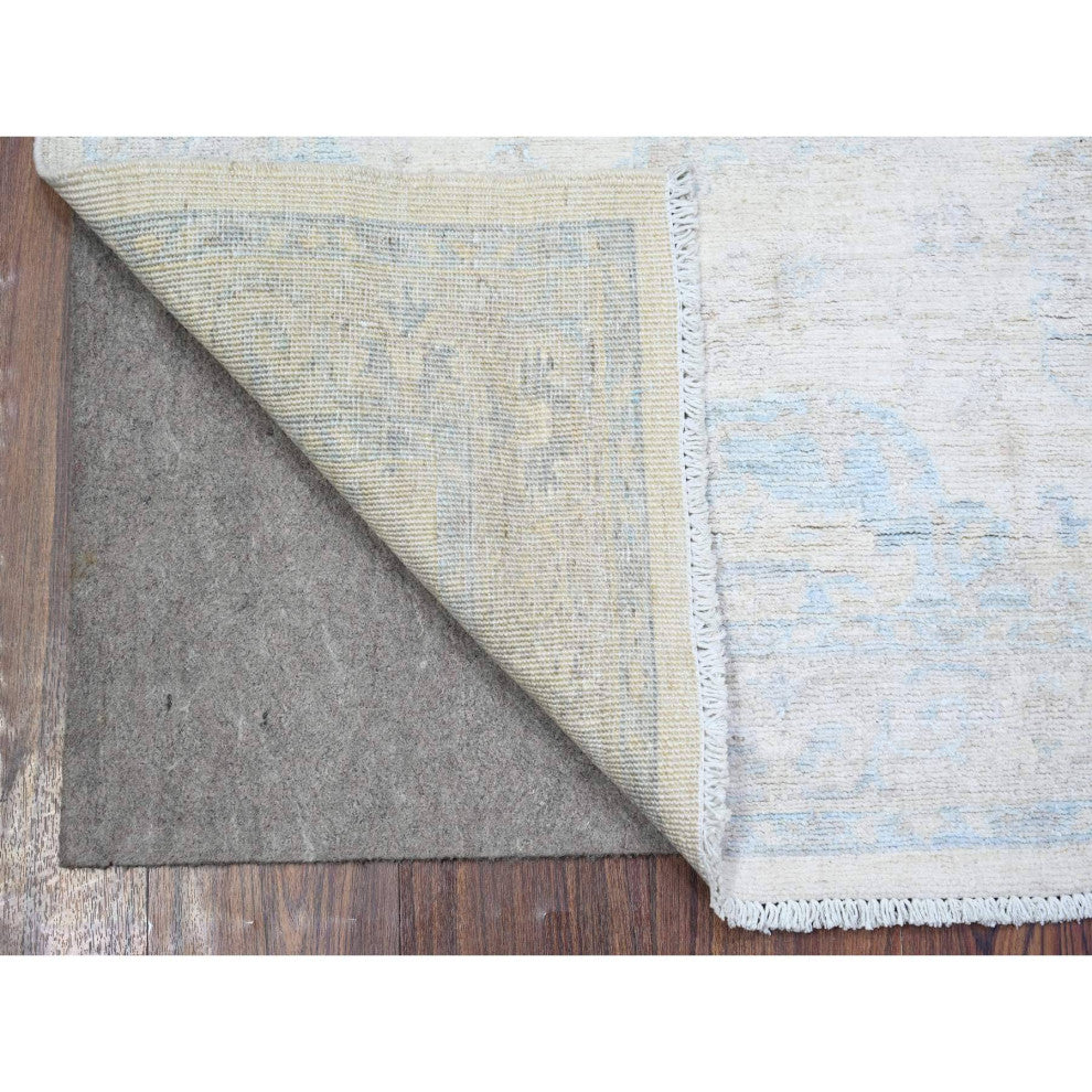 Night White Wool Hand Knotted White Wash Peshawar Oriental Rug, 3'1"x4'11"