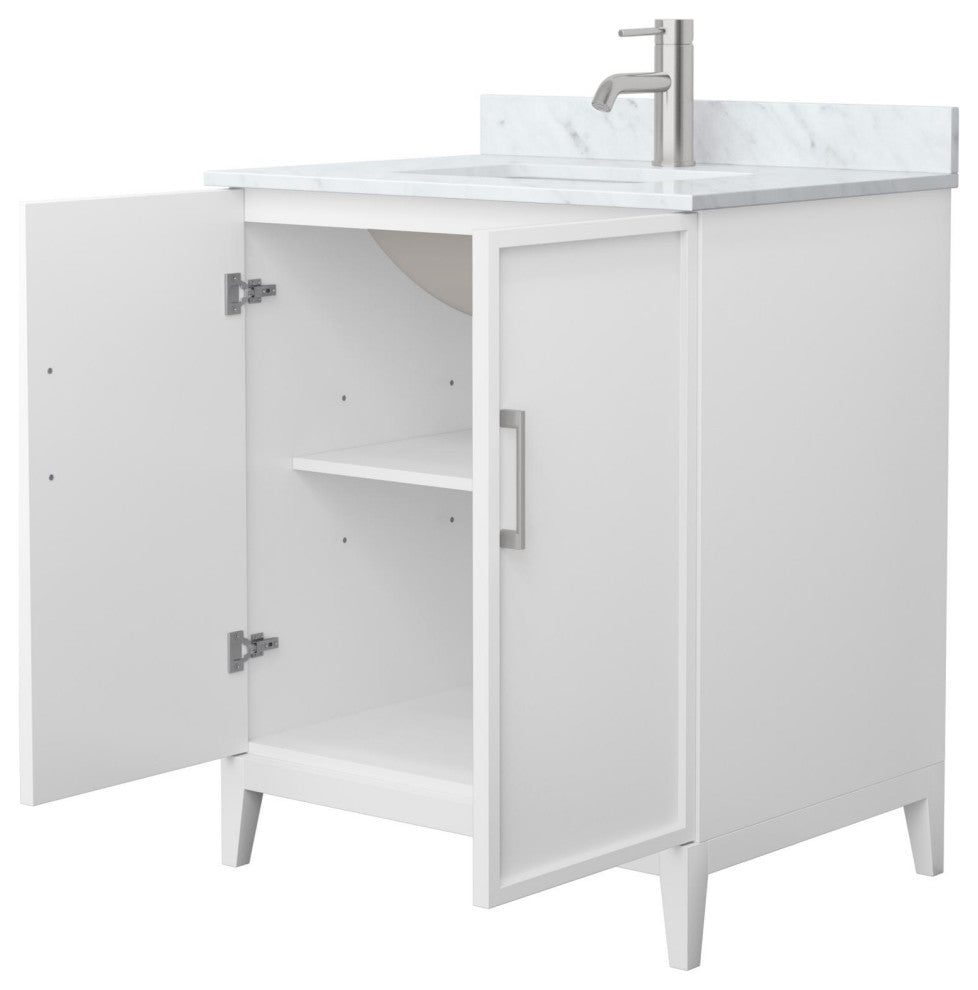 Elan 30" Single Vanity, White, White Carrara Marble Top, Nickel Trim